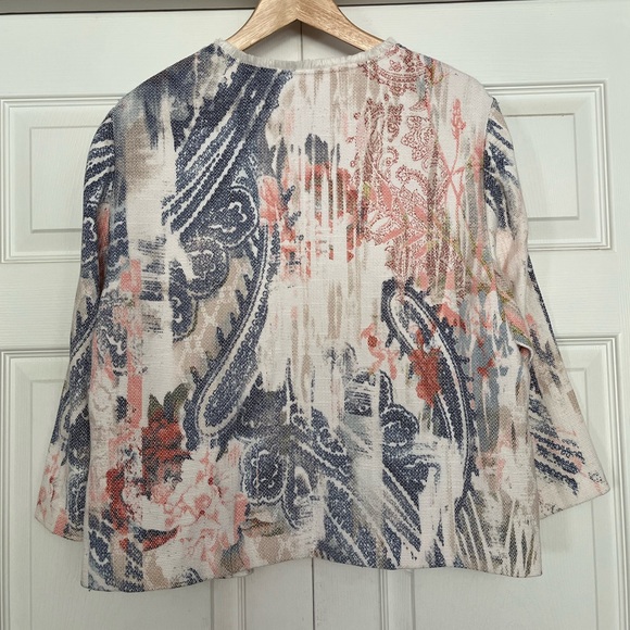 {Chico's} Watercolor Print Textured Jacket in Cream - Women's 3 (XL) - Picture 6 of 11